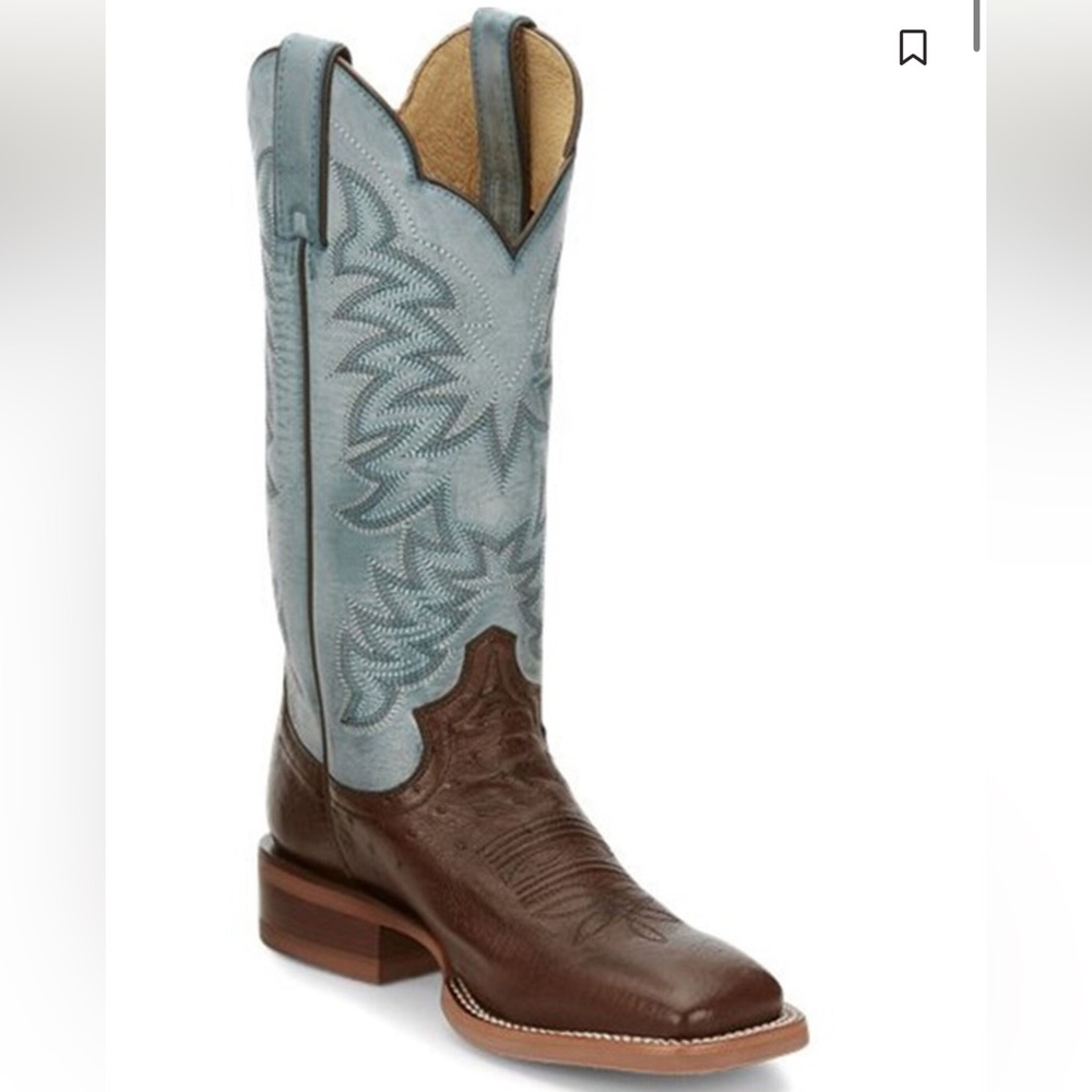 Justin womens ralston exotic smooth ostrich skin western boots broad square toe